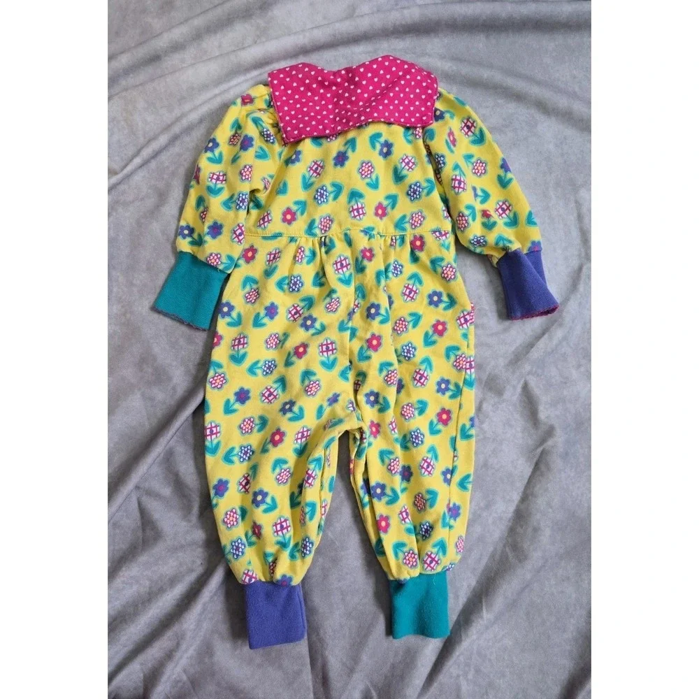 VTG 90s Rainbow Gymboree Infant Cotton Floral Jumpsuit Romper with Heart Collar